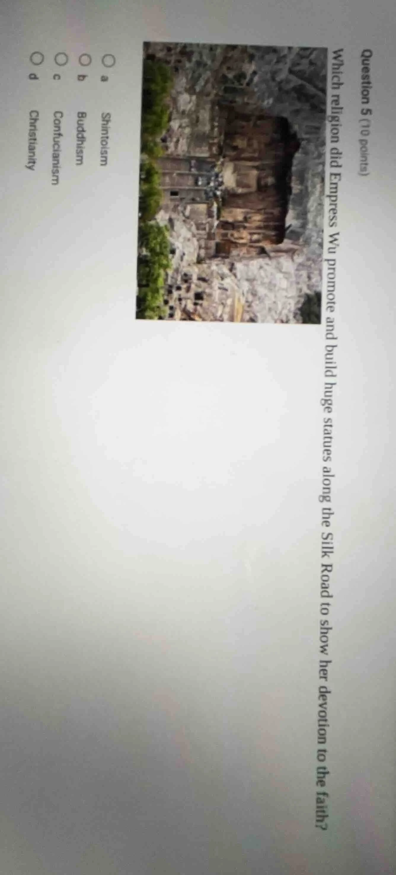 question 5 (10 points) which religion did empress wu promote and build …