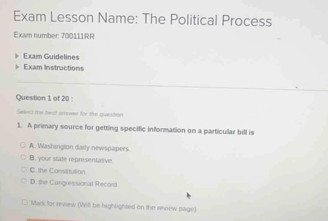 exam lesson name: the political process exam number: 700111rr exam guid…