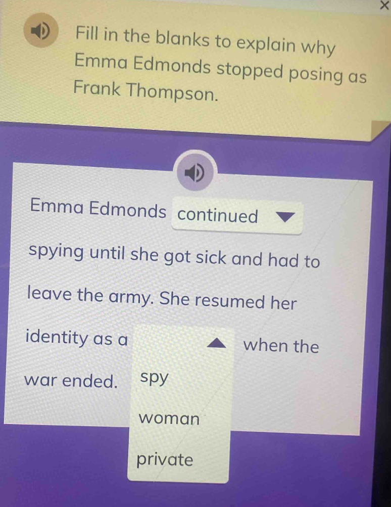 fill in the blanks to explain why emma edmonds stopped posing as frank …