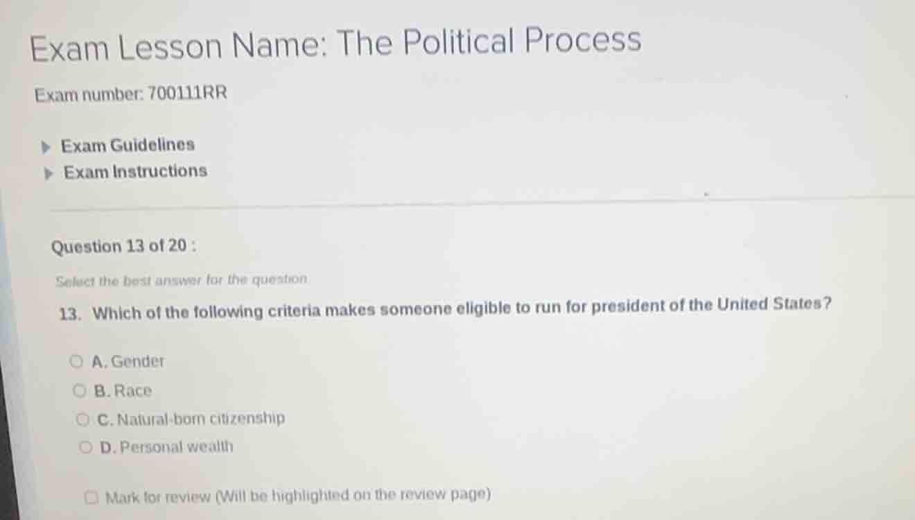 exam lesson name: the political process exam number: 700111rr exam guid…