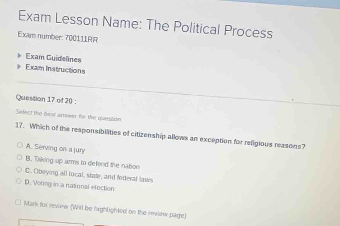 exam lesson name: the political process exam number: 700111rr exam guid…