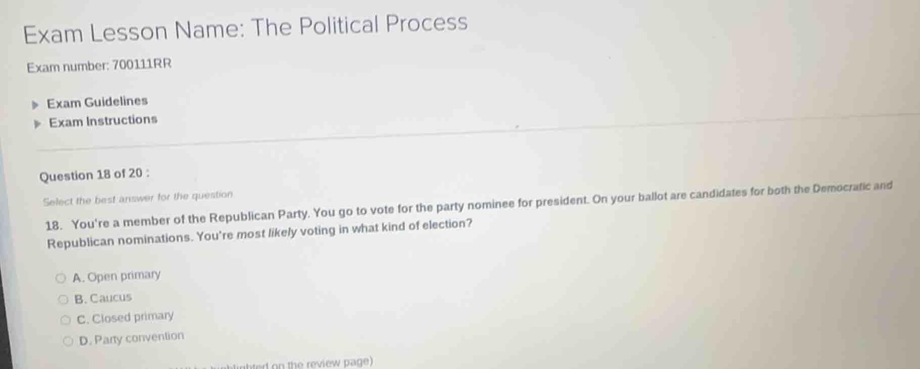 exam lesson name: the political process exam number: 700111rr exam guid…