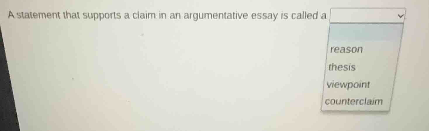 a statement that supports a claim in an argumentative essay is called a…