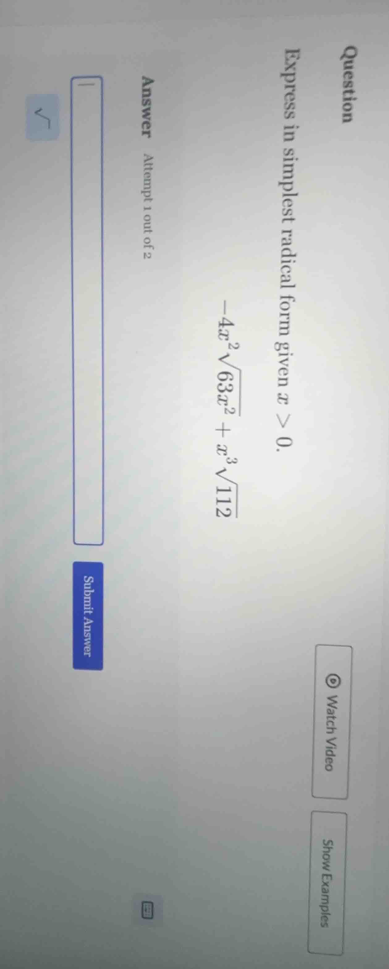 question express in simplest radical form given ( x > 0 ). ( -4x^2sqrt{…