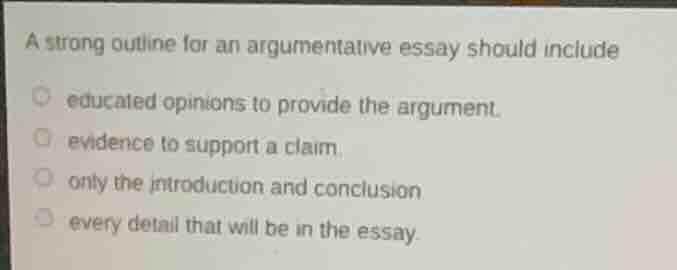 a strong outline for an argumentative essay should include educated opi…