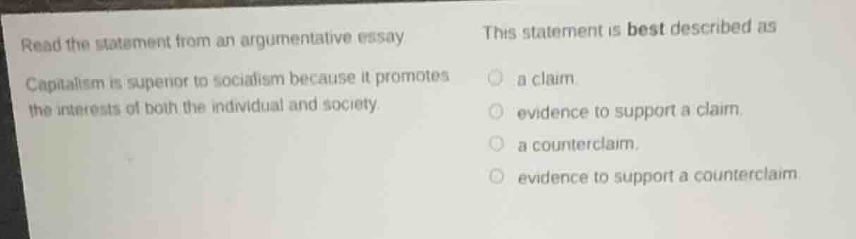 read the statement from an argumentative essay capitalism is superior t…