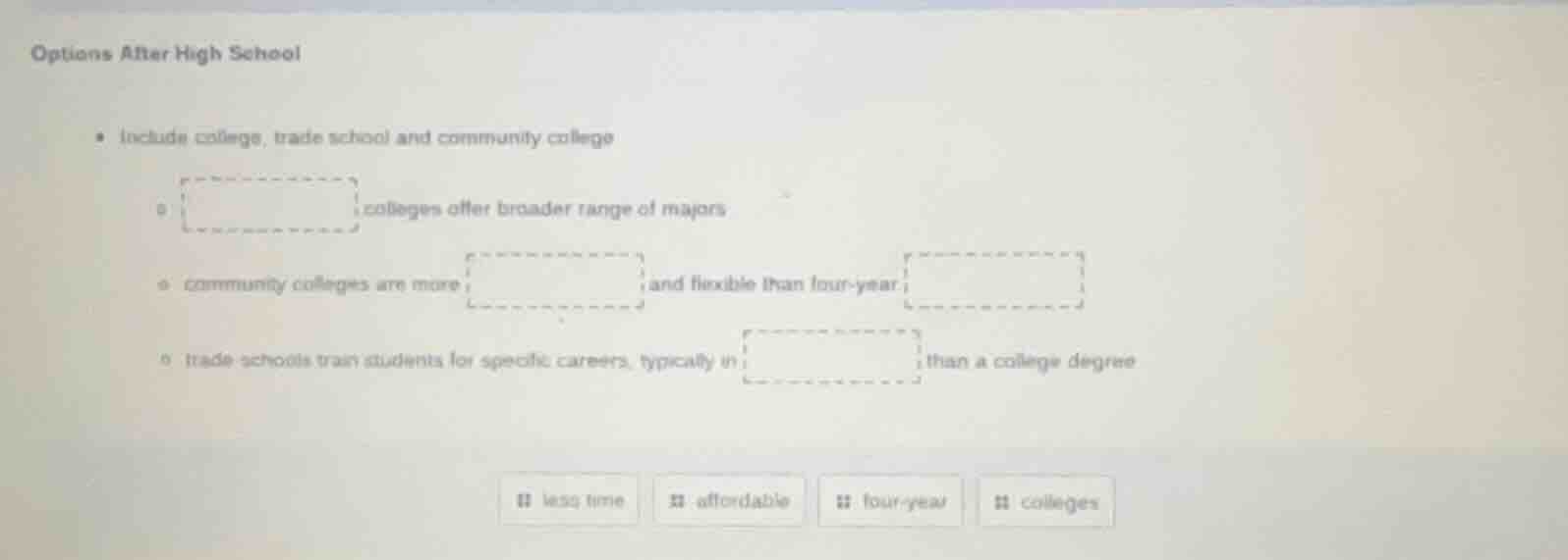 options after high school - include college, trade school and community…