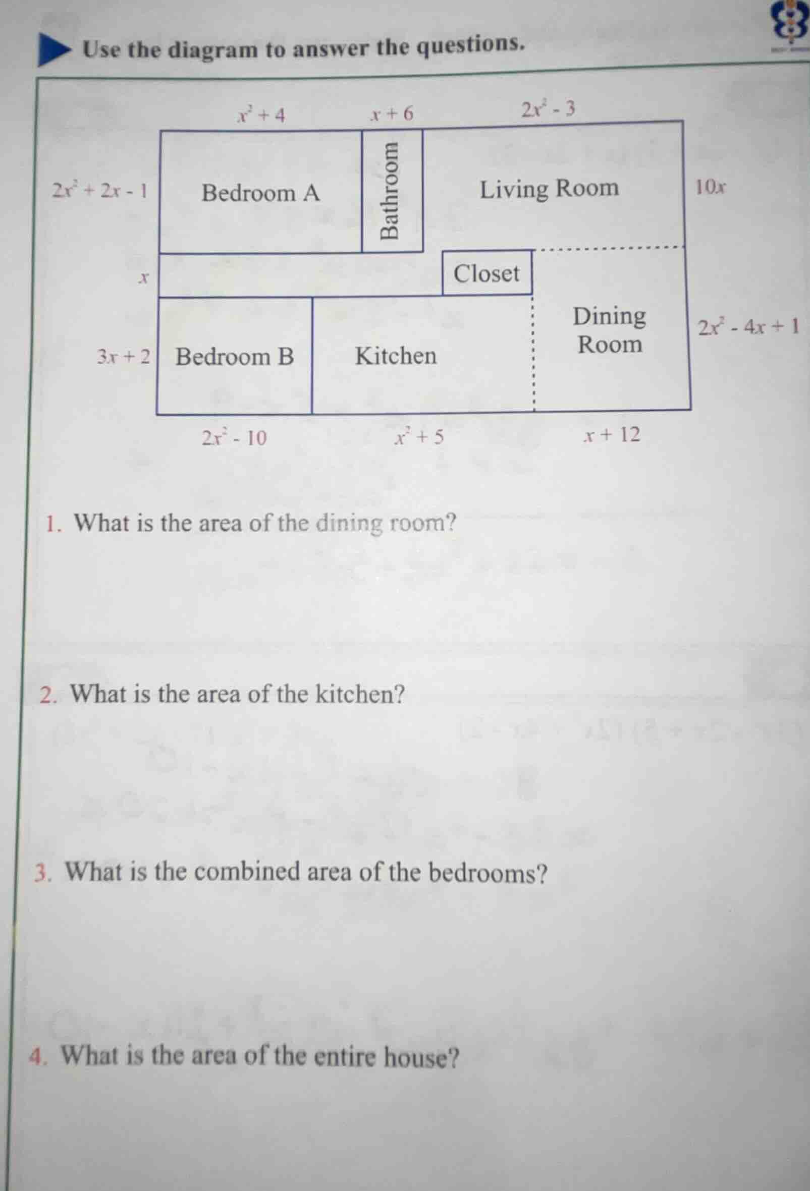 use the diagram to answer the questions. diagram of a house floor plan …