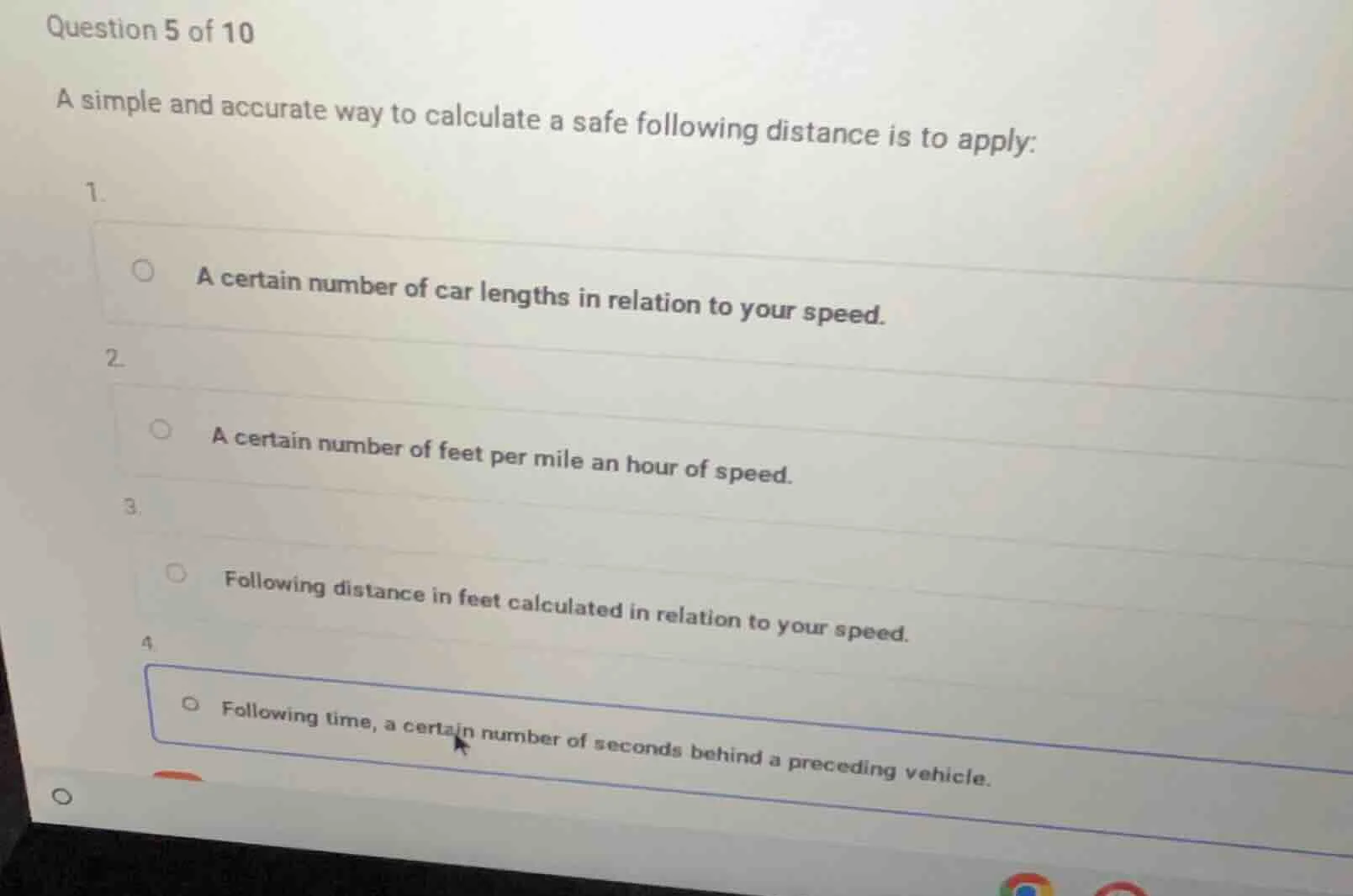 question 5 of 10 a simple and accurate way to calculate a safe followin…