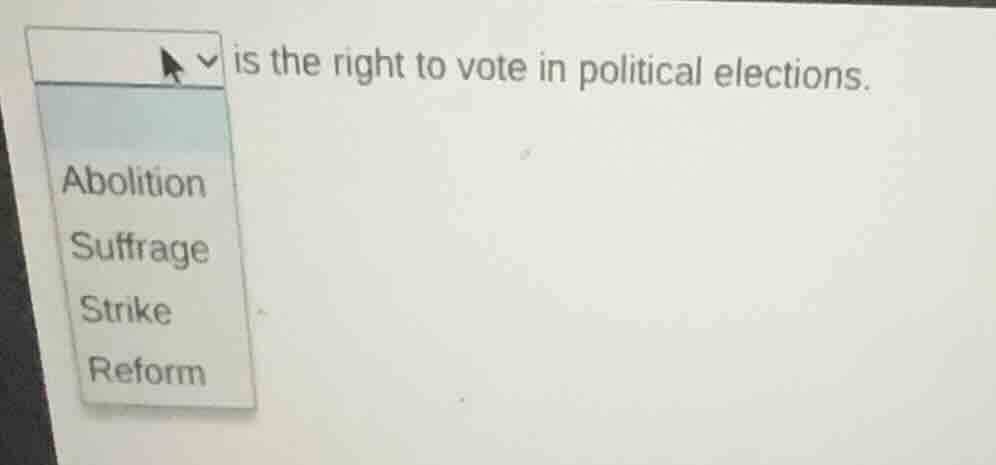 is the right to vote in political elections. abolition suffrage strike …