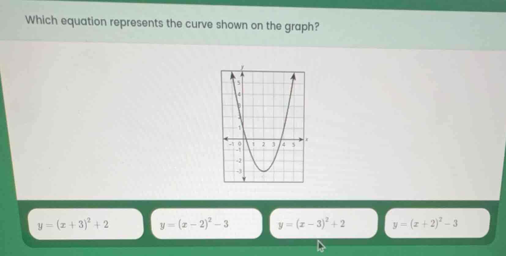 which equation represents the curve shown on the graph? the graph is a …