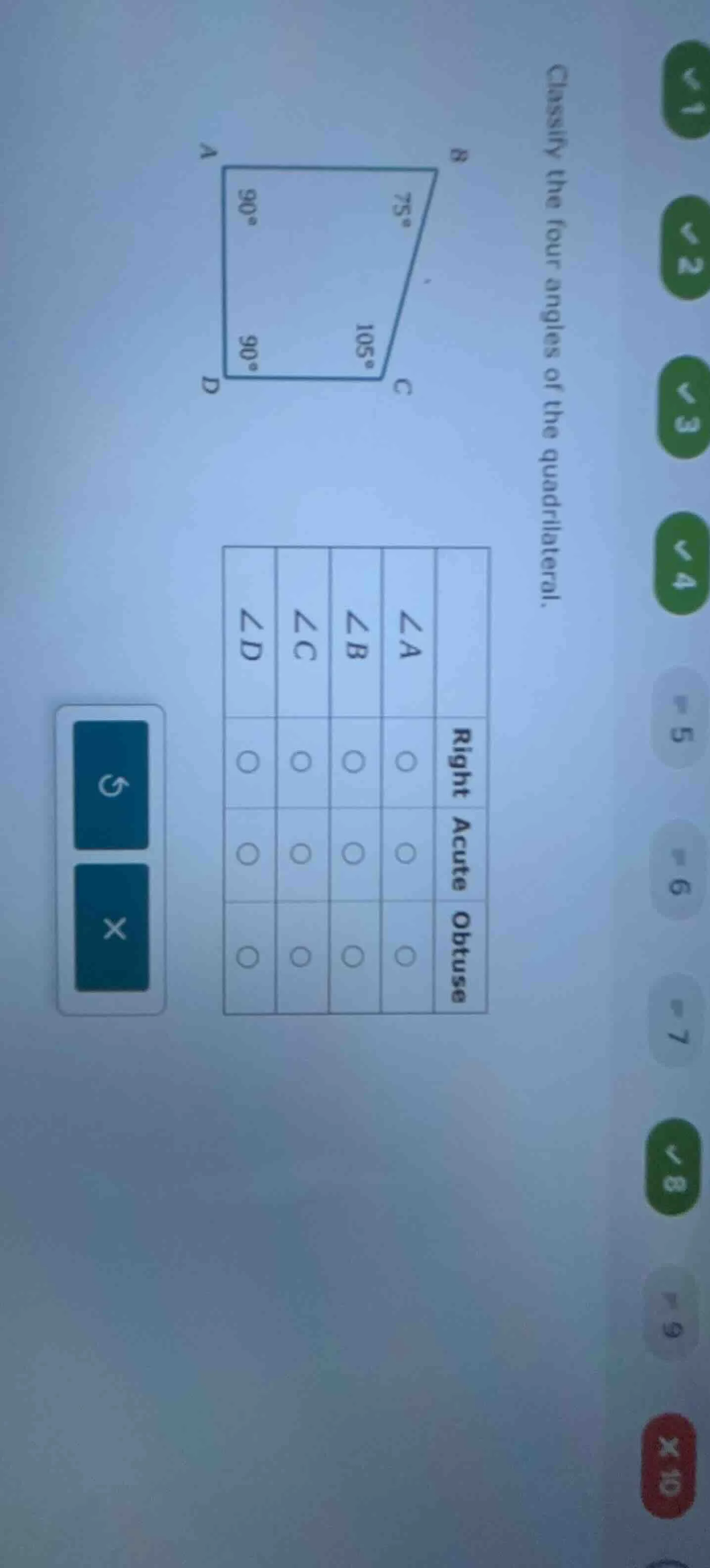 classify the four angles of the quadrilateral. figure of quadrilateral …