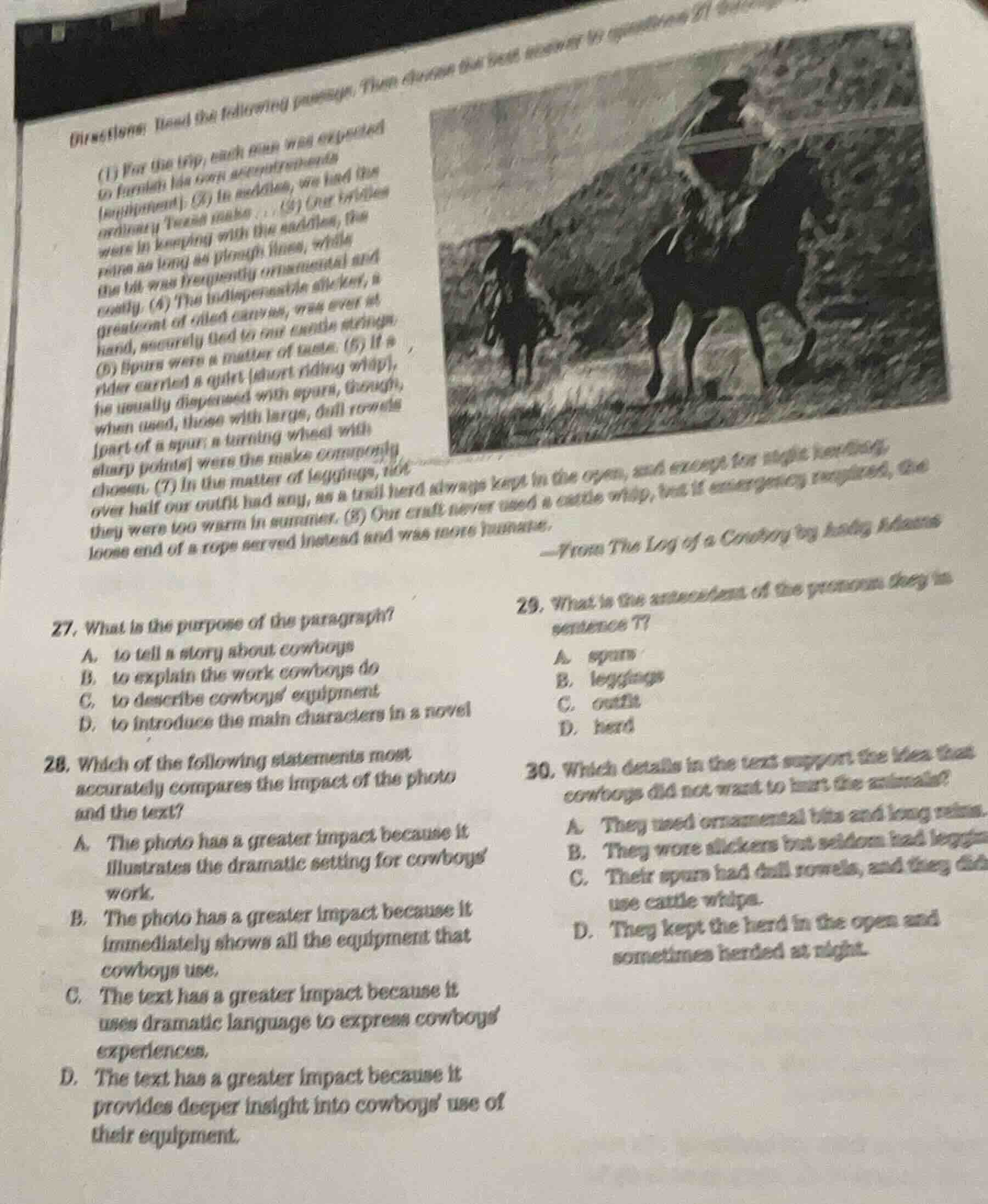 directions: read the following passage. then answer the questions. (1) …