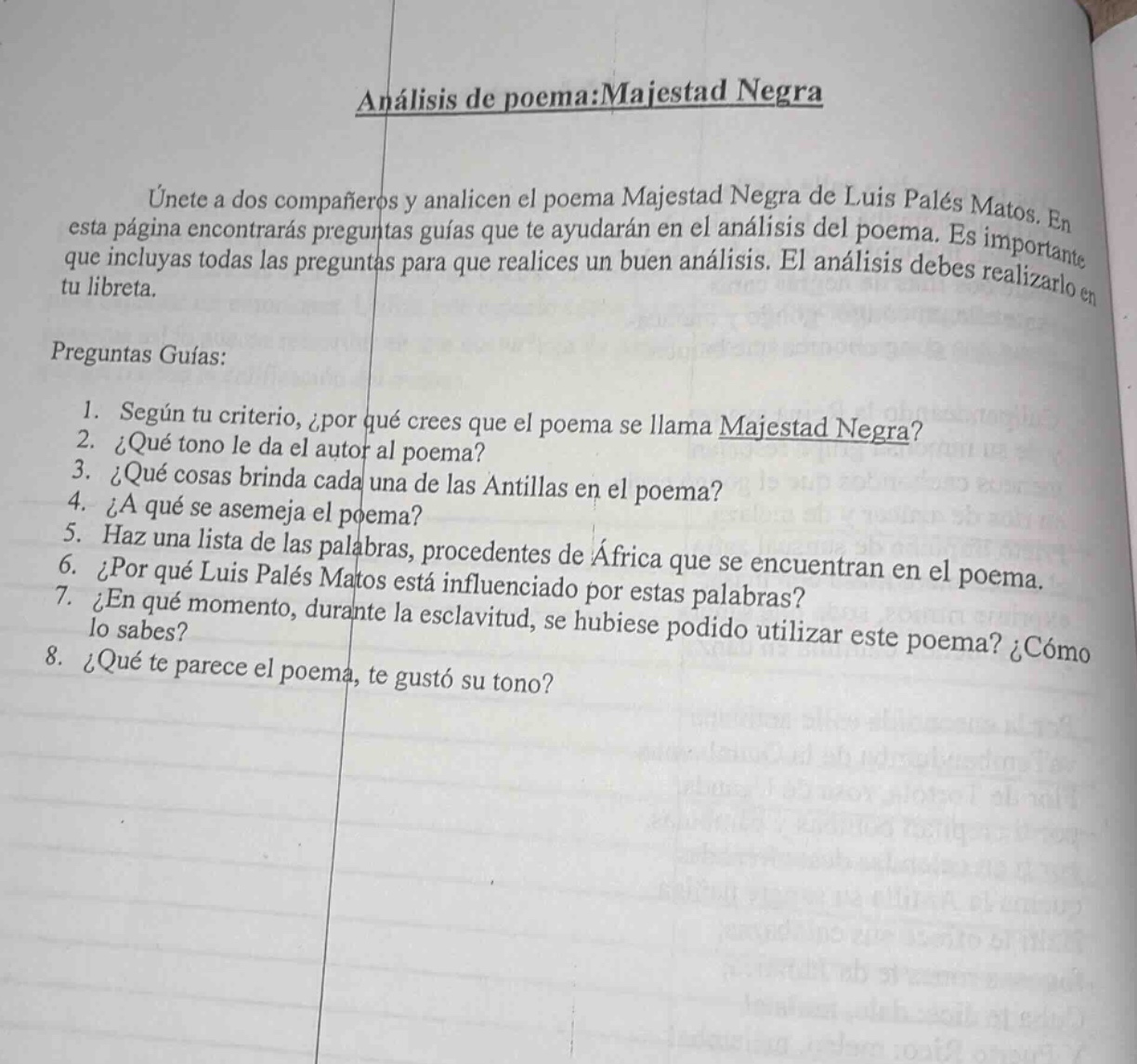 análisis de poema:majestad negra únete a dos compañeros y analicen el p…