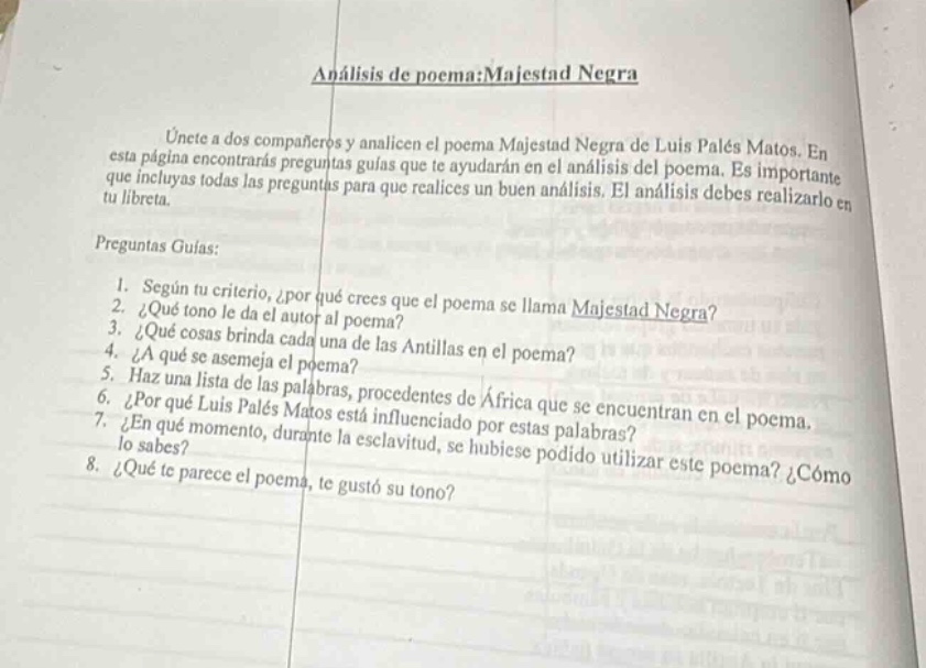 análisis de poema: majestad negra únete a dos compañeros y analicen el …
