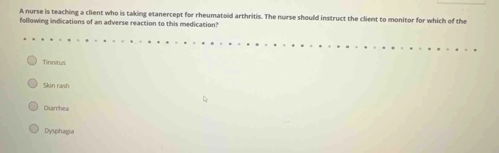 a nurse is teaching a client who is taking etanercept for rheumatoid ar…