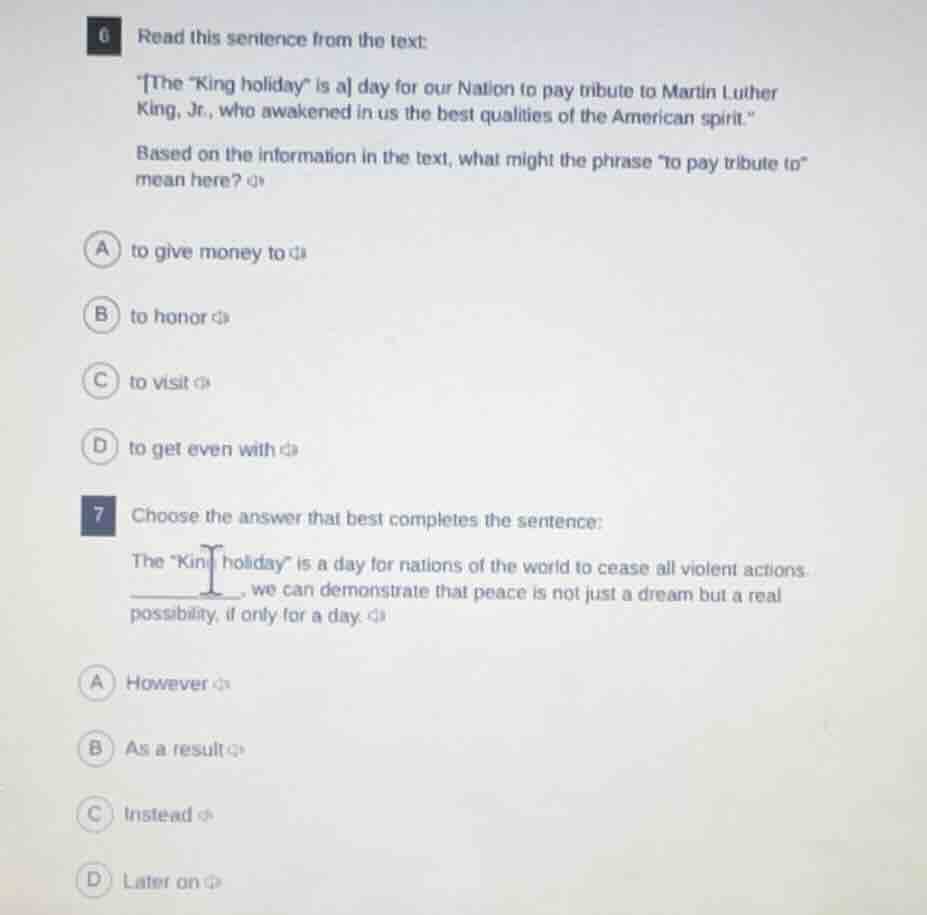 6 read this sentence from the text: \the \king holiday\ is a day for ou…