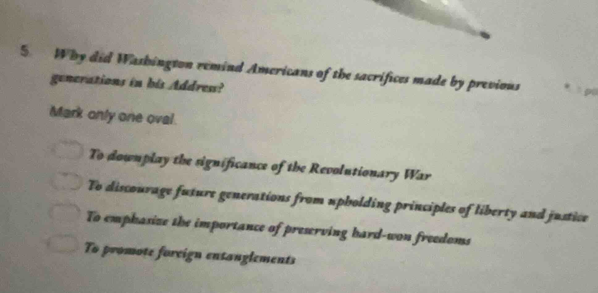 5. why did washington remind americans of the sacrifices made by previo…