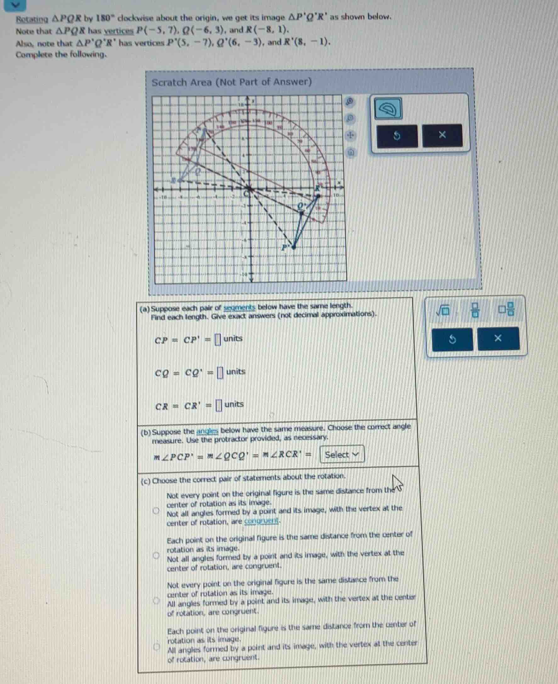 rotating δpqr by 180° clockwise about the origin, we get its image δpqr…