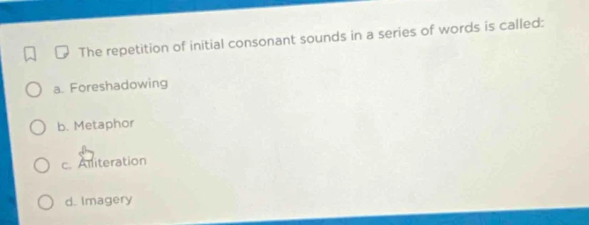 the repetition of initial consonant sounds in a series of words is call…