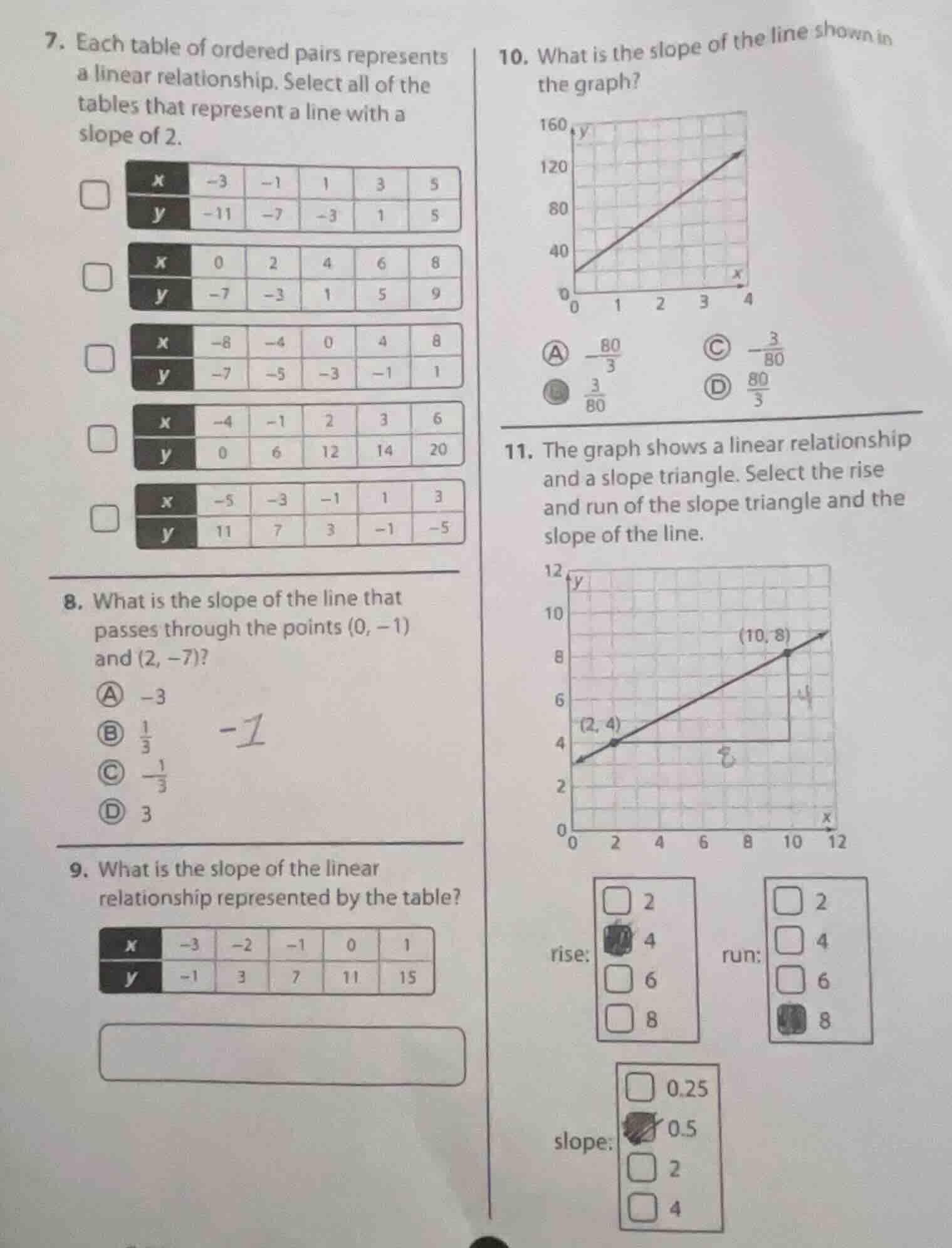 7. each table of ordered pairs represents a linear relationship. select…