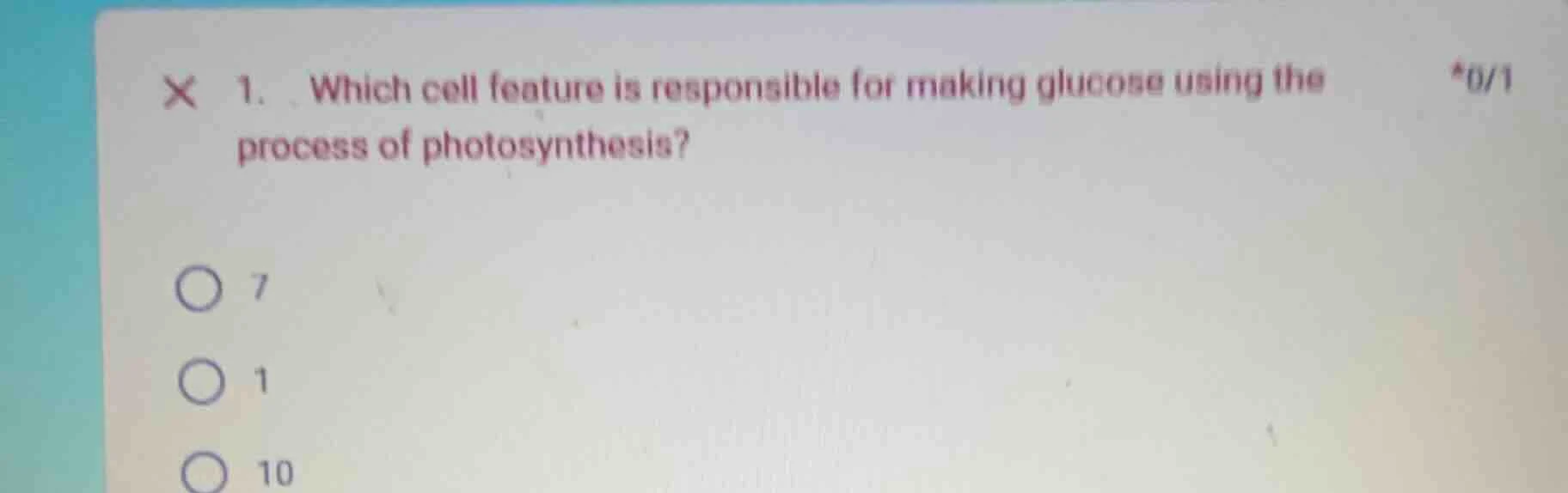 1. which cell feature is responsible for making glucose using the proce…