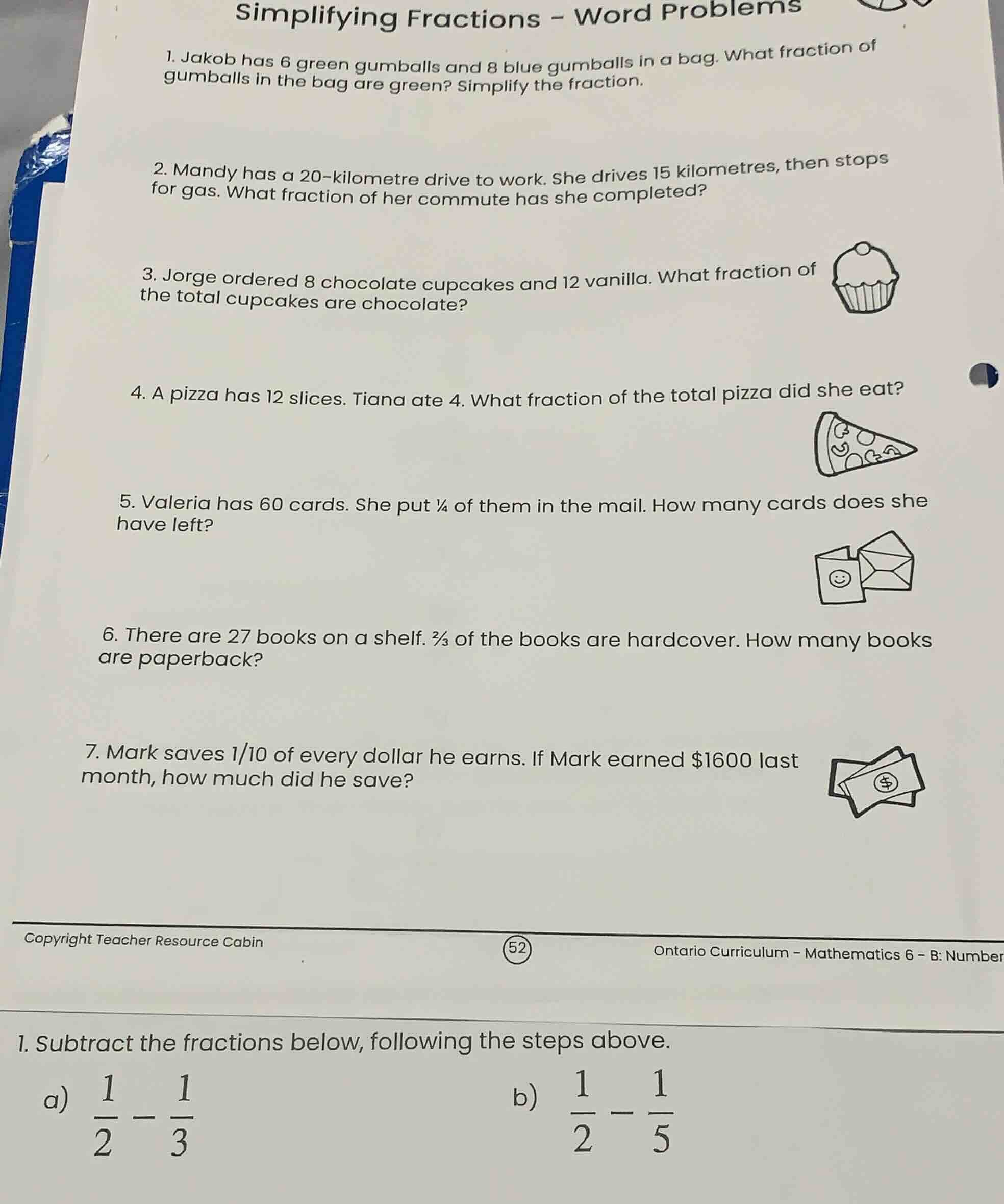 simplifying fractions - word problems 1. jakob has 6 green gumballs and…