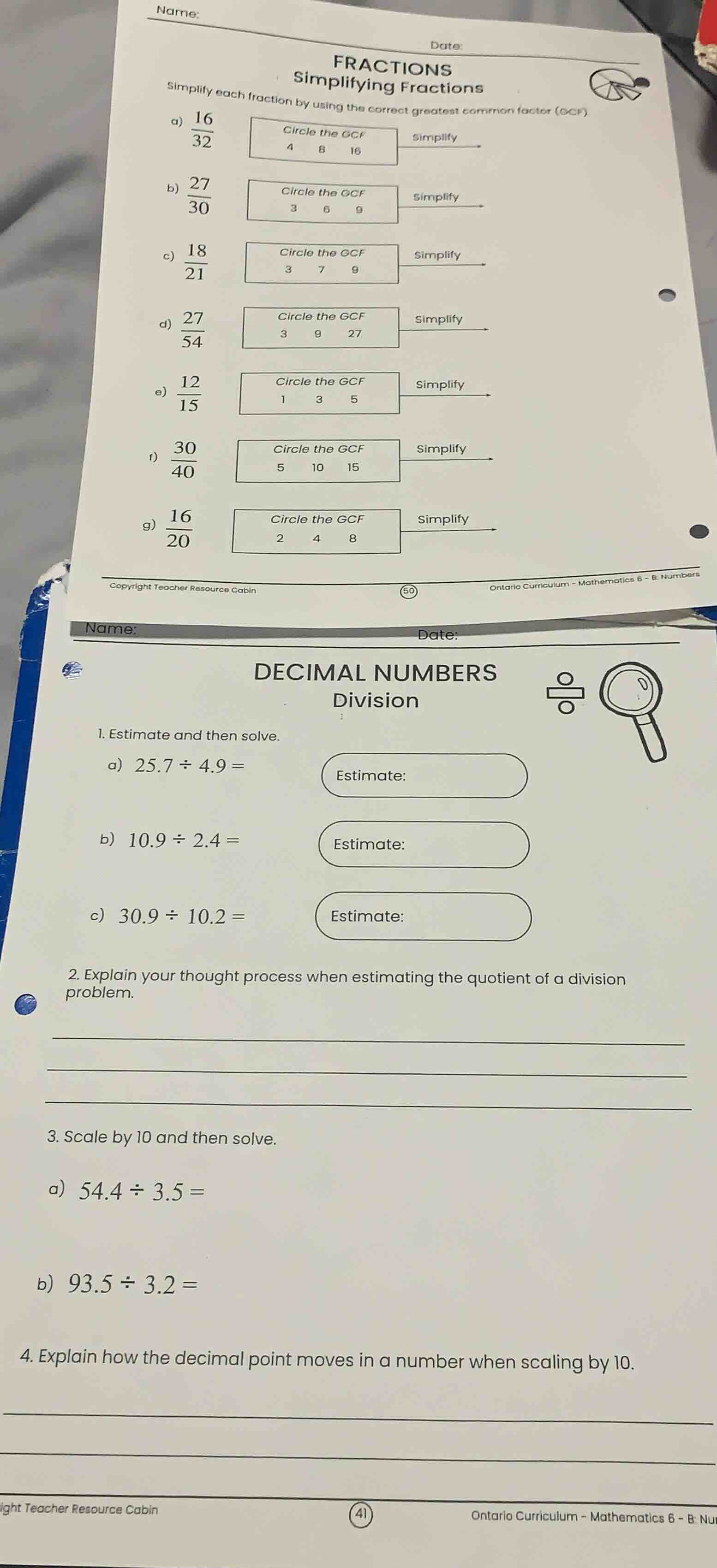 fractions simplifying fractions simplify each fraction by using the cor…