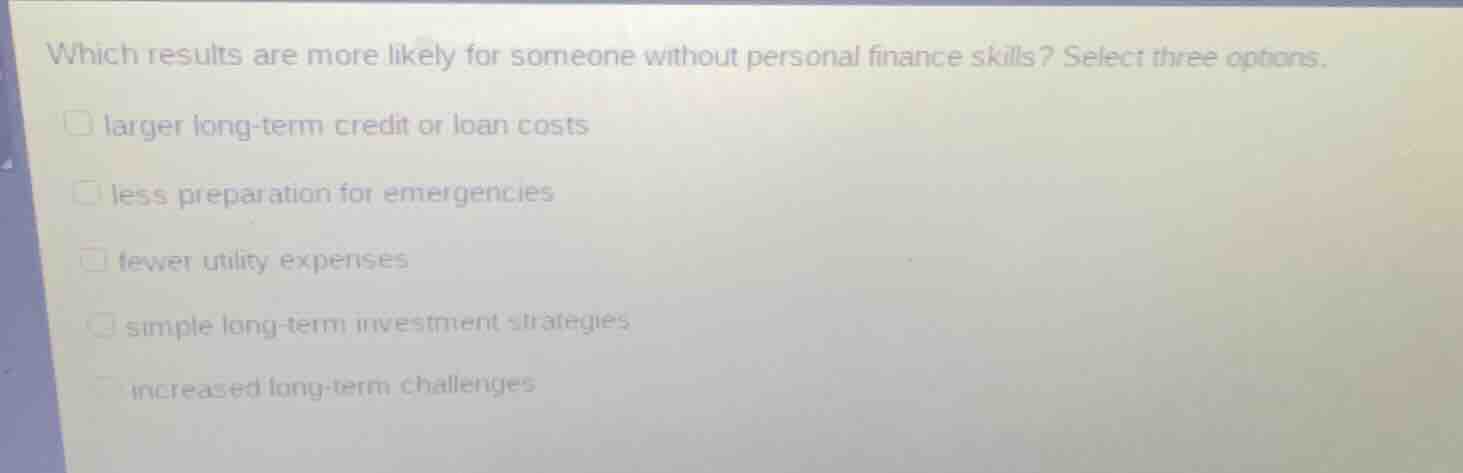 which results are more likely for someone without personal finance skil…