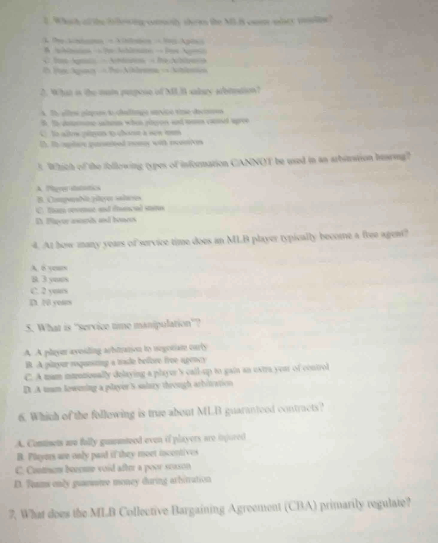 1. which of the following correctly shows the mlb career policy timelin…