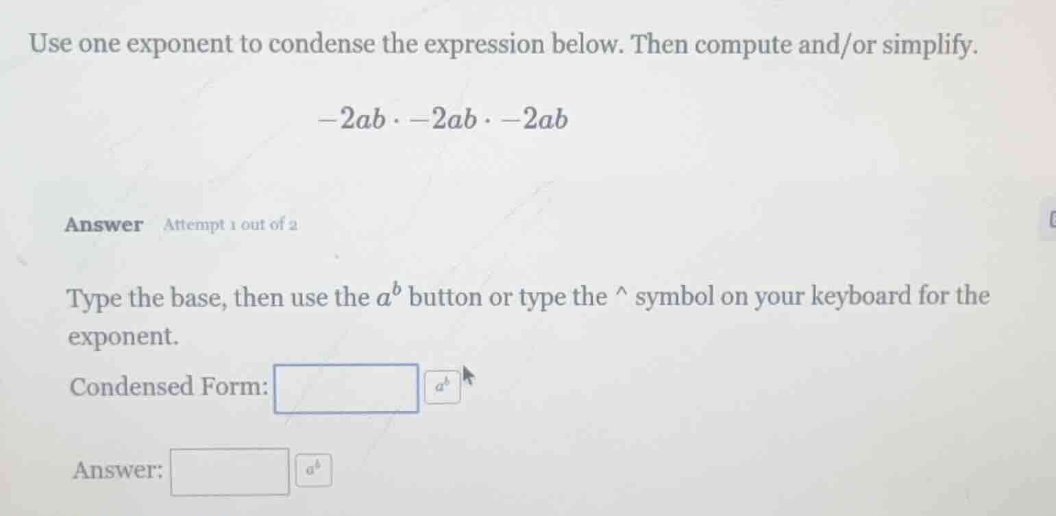 use one exponent to condense the expression below. then compute and/or …