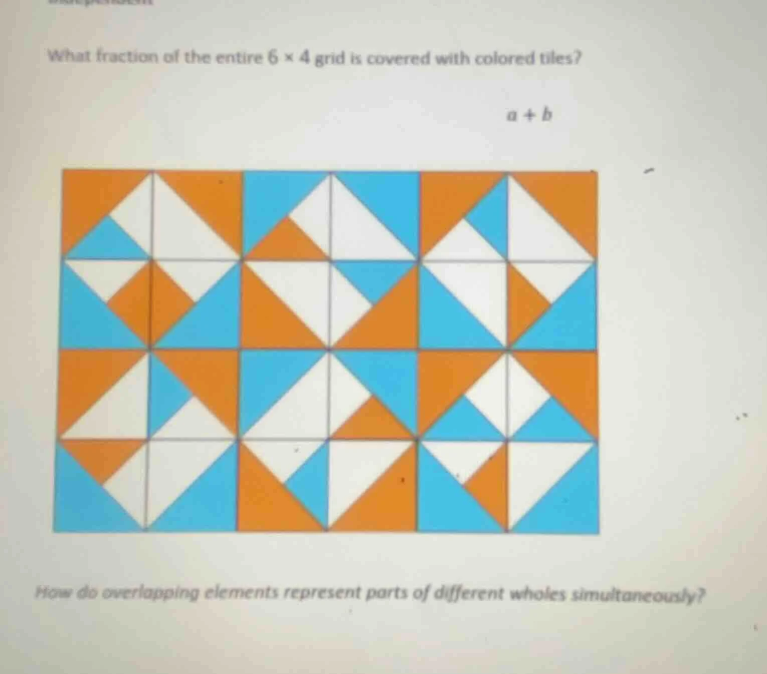 what fraction of the entire 6 × 4 grid is covered with colored tiles? h…