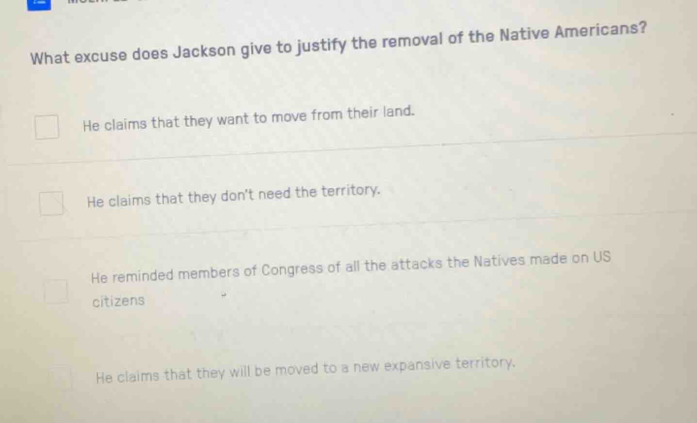what excuse does jackson give to justify the removal of the native amer…