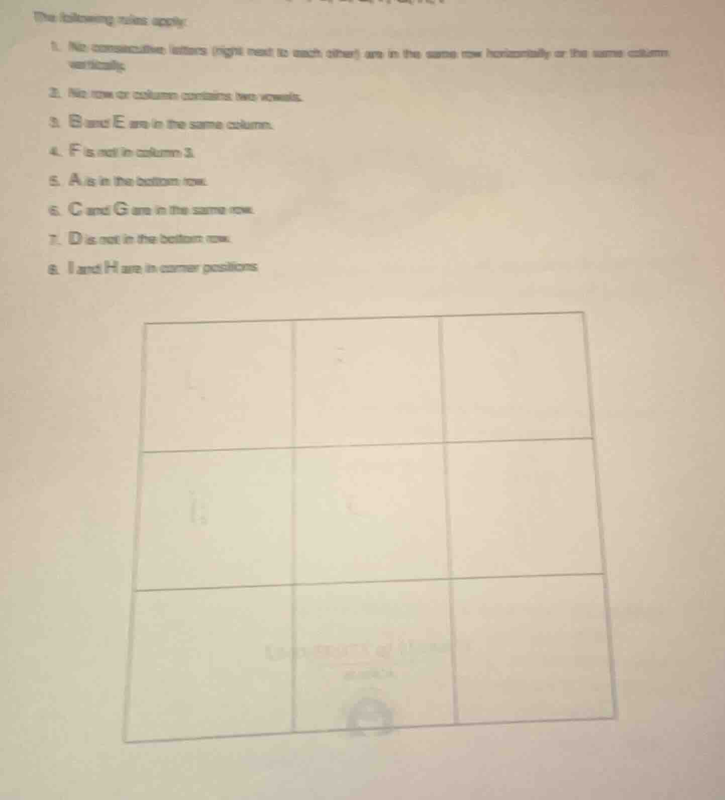the following rules apply: 1. no consecutive letters (right next to eac…