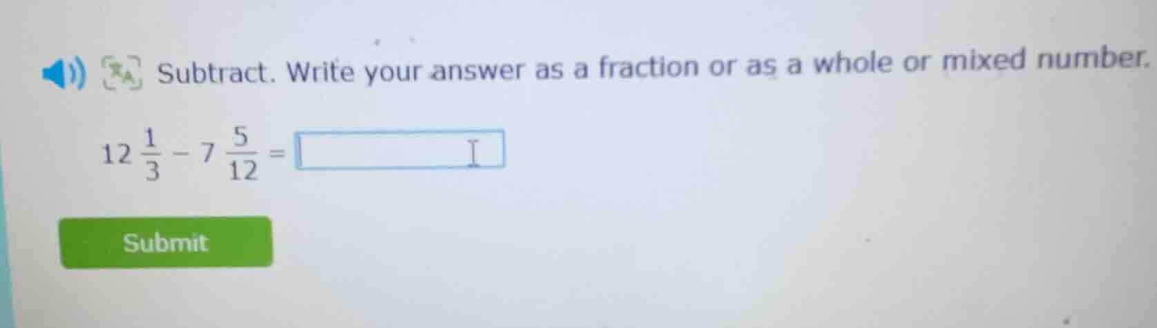 subtract. write your answer as a fraction or as a whole or mixed number…