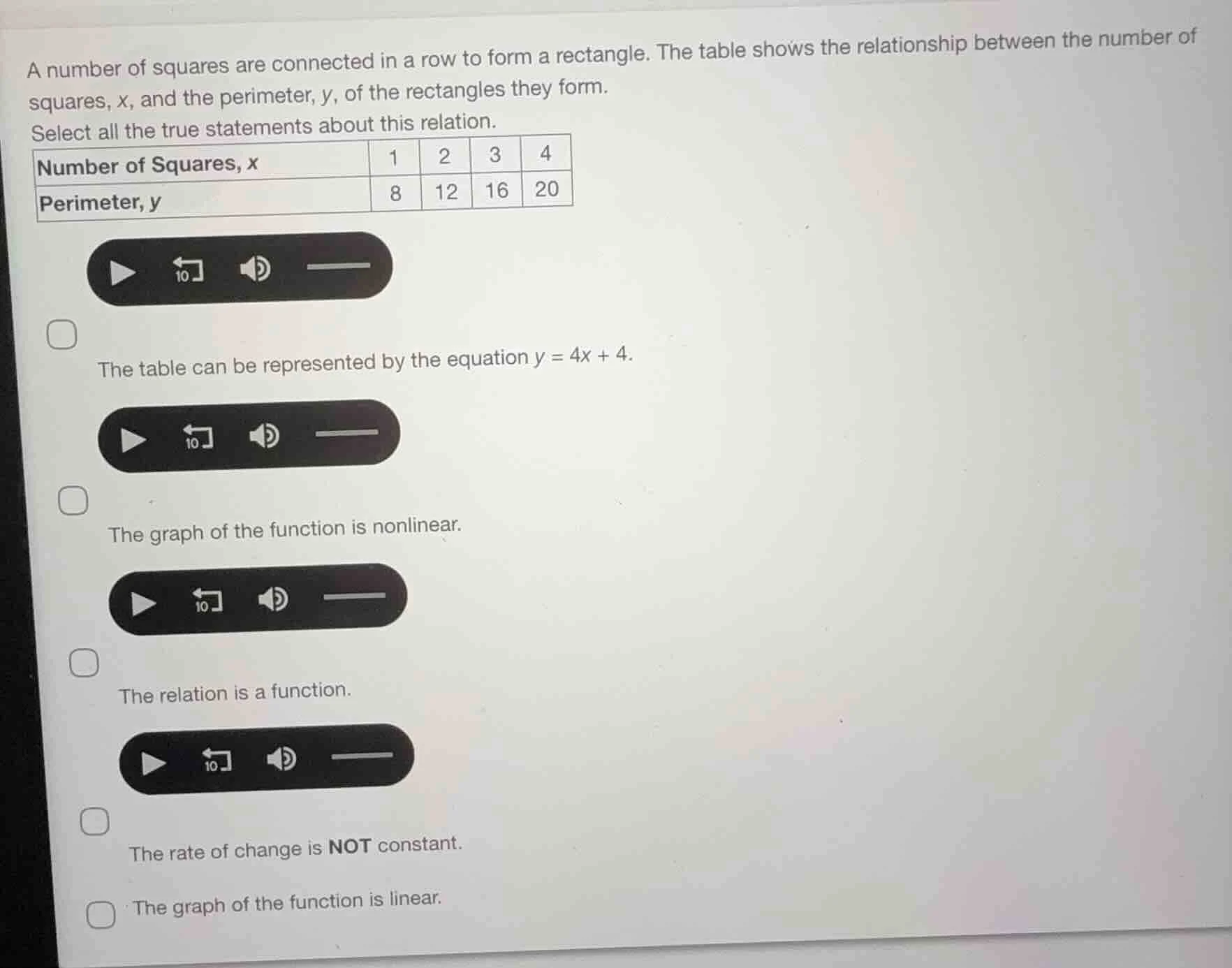 a number of squares are connected in a row to form a rectangle. the tab…