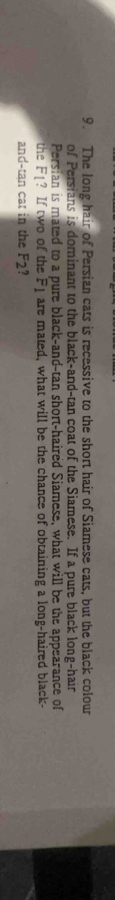 9. the long hair of persian cats is recessive to the short hair of siam…