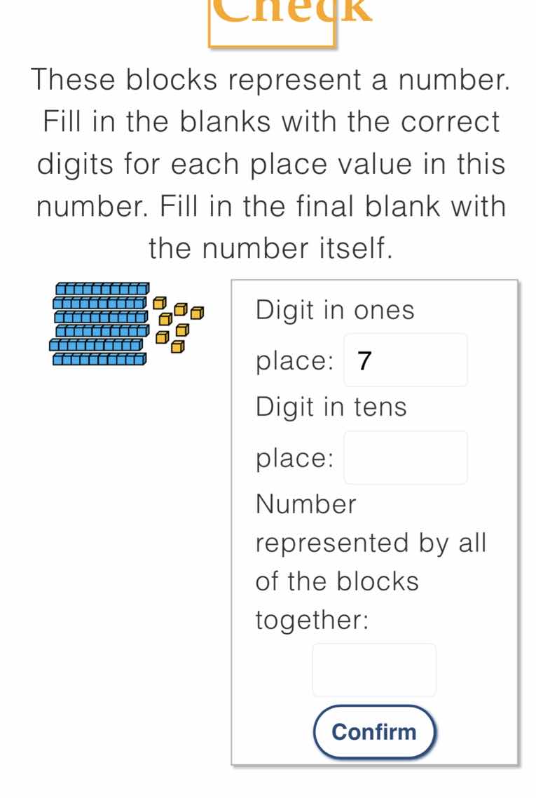 these blocks represent a number. fill in the blanks with the correct di…