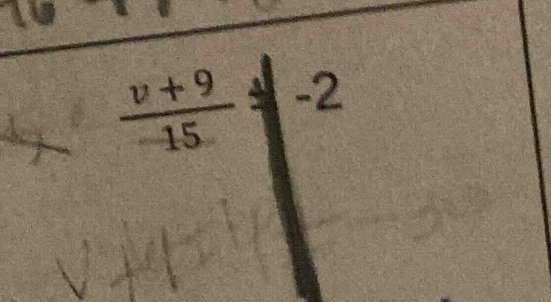 (\frac{v + 9}{15} = -2)