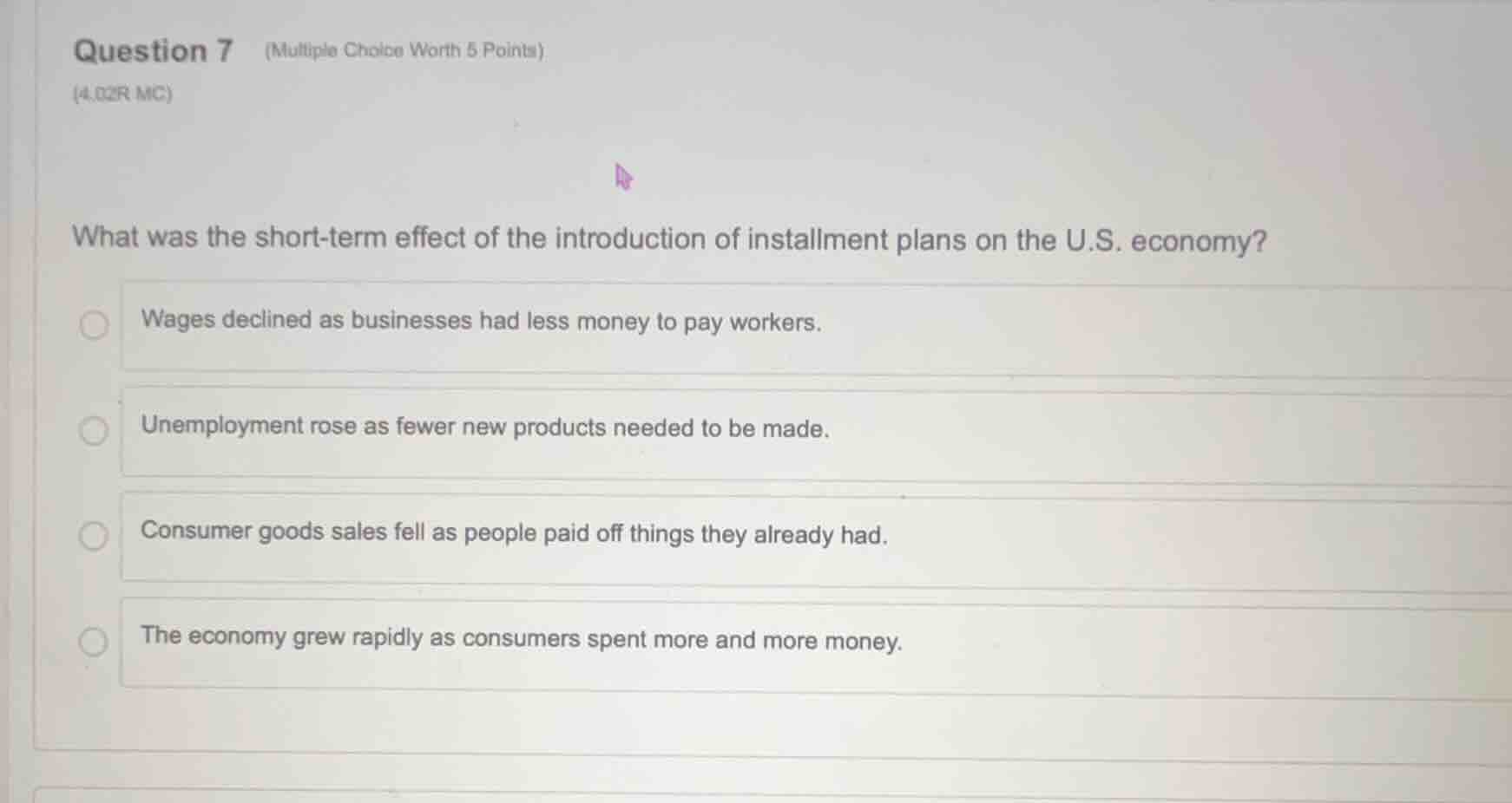 question 7 (multiple choice worth 5 points) (4.02r mc) what was the sho…