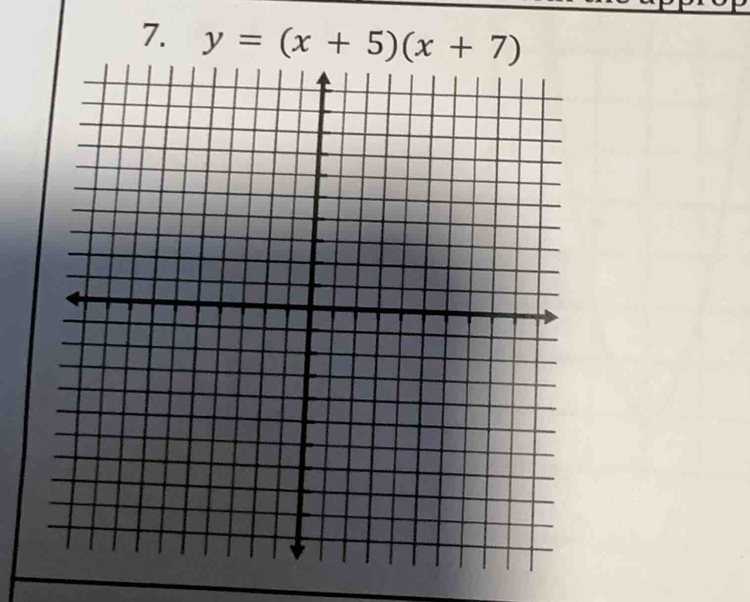 7. $y = (x + 5)(x + 7)$ (and a coordinate grid)