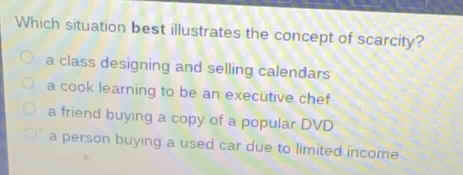 which situation best illustrates the concept of scarcity? a class desig…