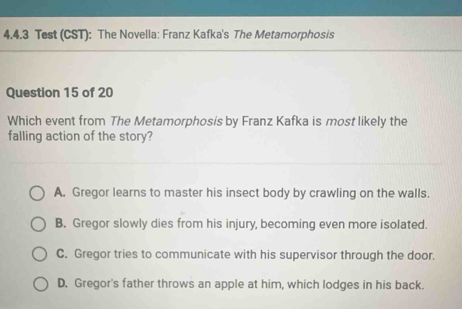 4.4.3 test (cst): the novella: franz kafkas the metamorphosis question …