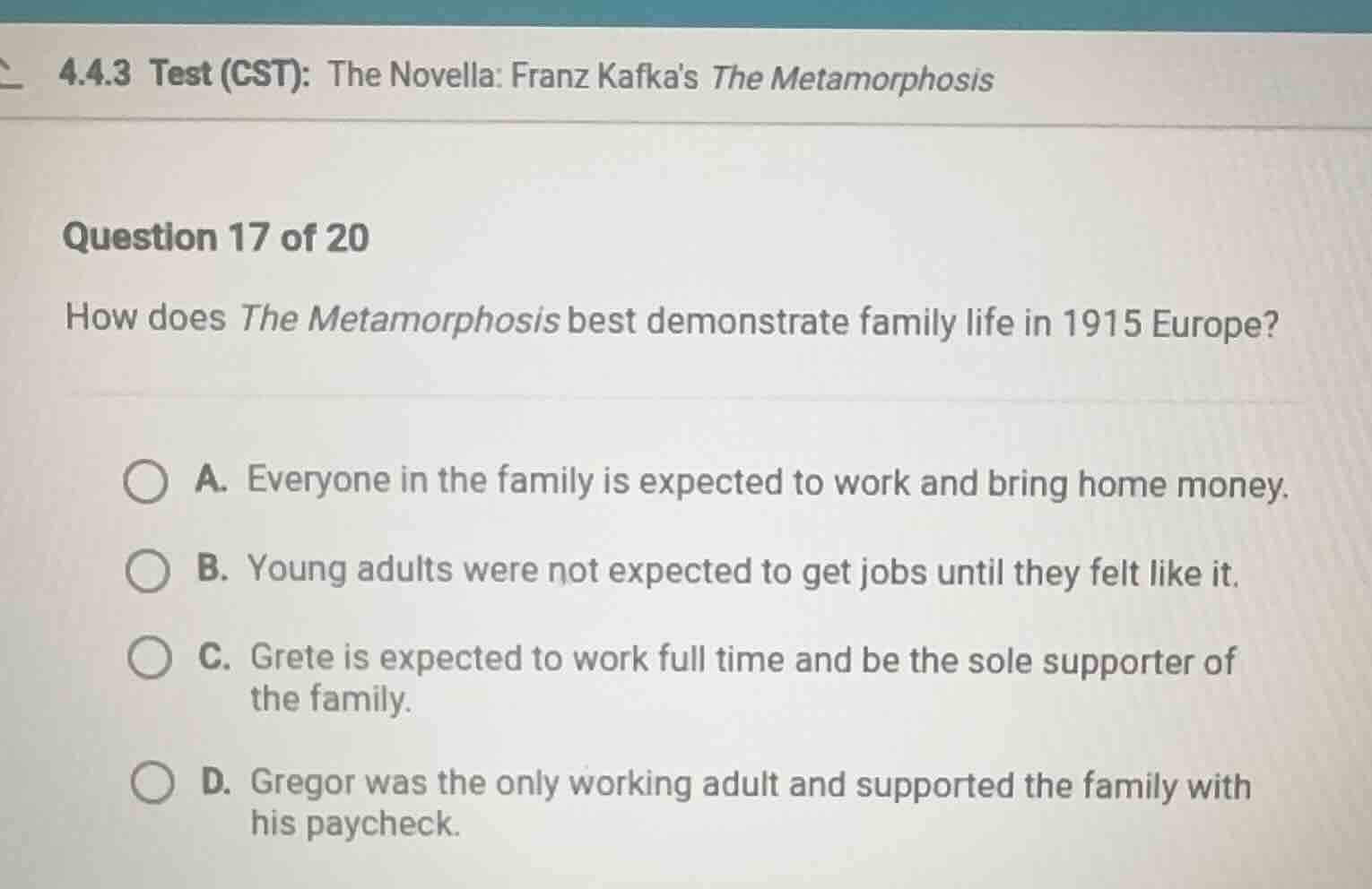 4.4.3 test (cst): the novella: franz kafkas the metamorphosis question …