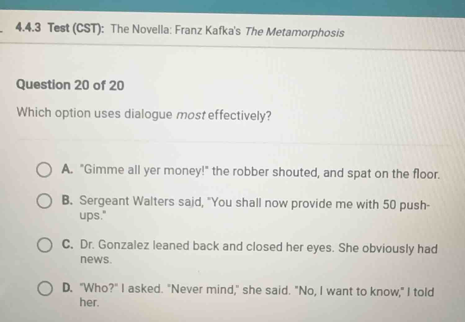 4.4.3 test (cst): the novella: franz kafkas the metamorphosis question …