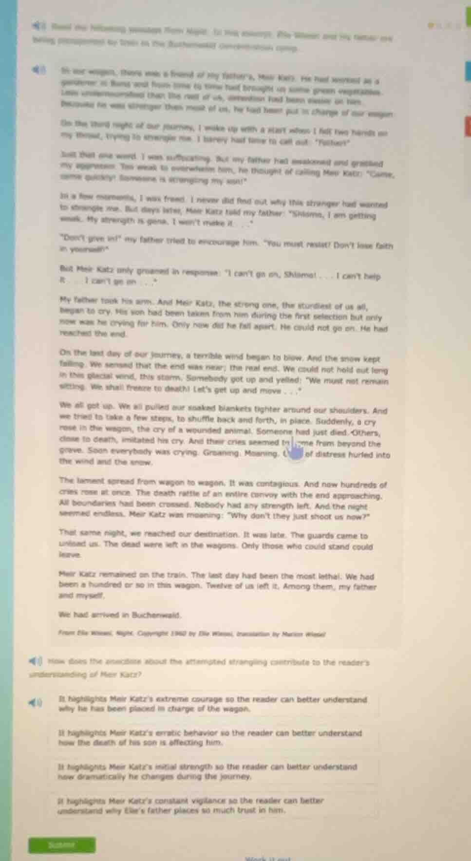 read the following passage from night. in the passage, elie wiesel and …