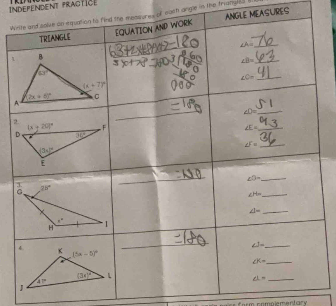 independent practice write and solve an equation to find the measures o…