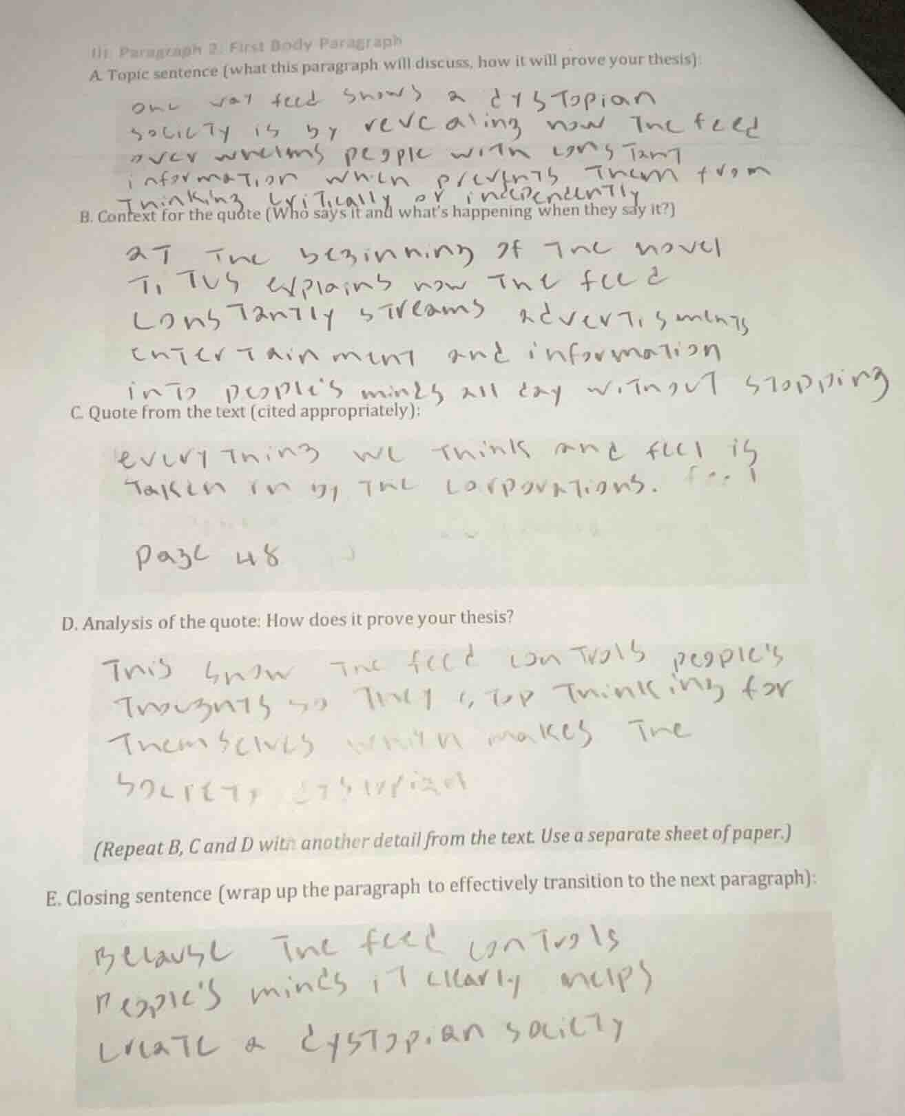 ii. paragraph 2: first body paragraph a. topic sentence (what this para…