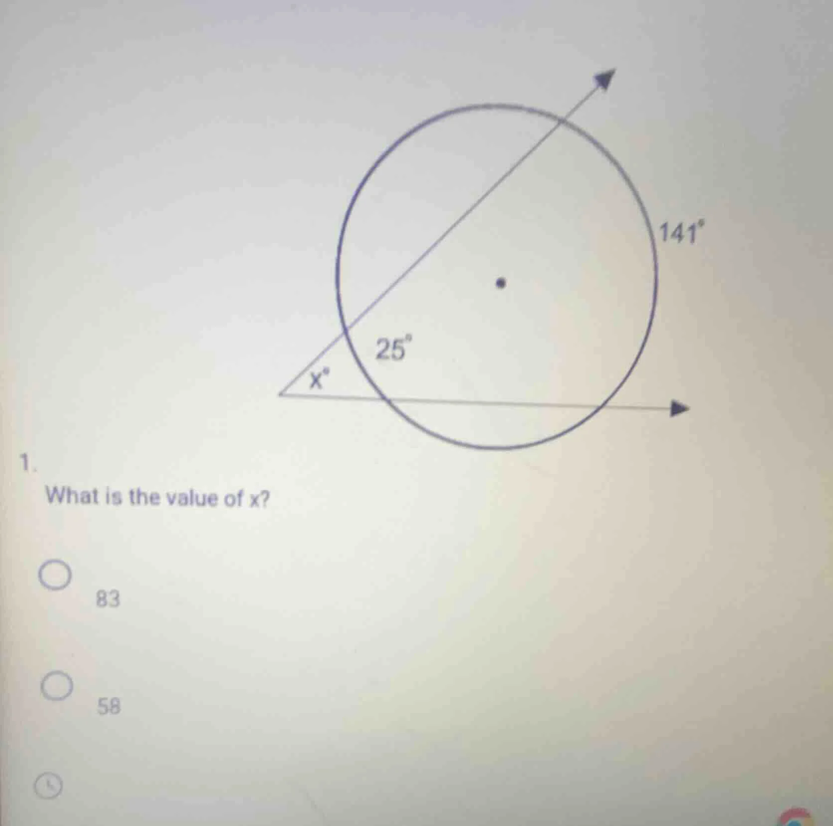 1. what is the value of x? 83 58