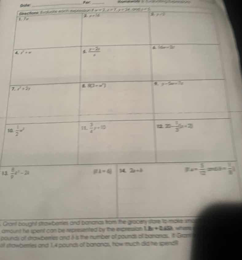 date: ______ per ______ directions: evaluate each expression if ( w = 2…